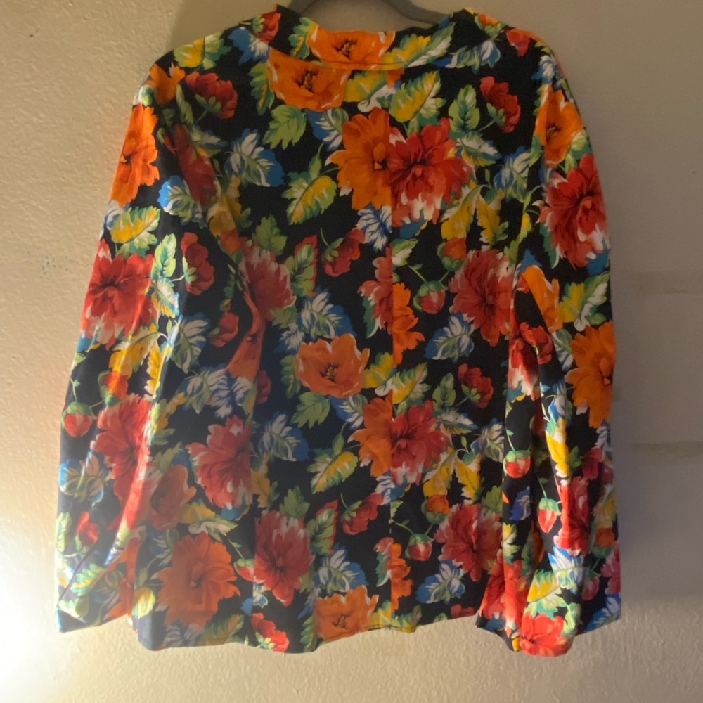 Sag Harbor Casual Short Sleeve Button Up Shirt Womens Size 22W Black Floral